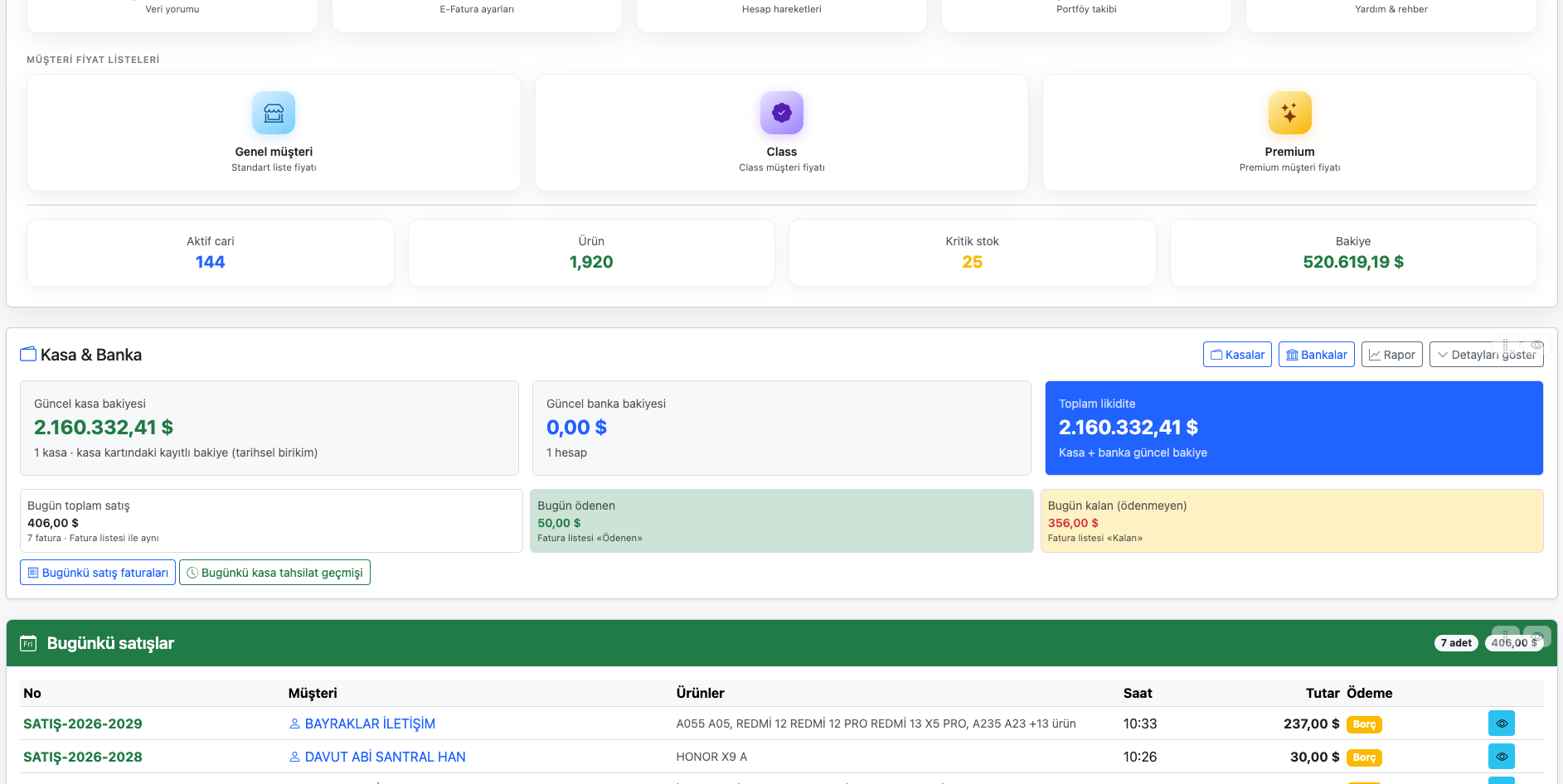 Optopanel dashboard ekranı